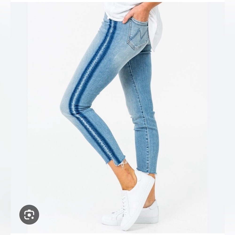 MOTHER Light Blue Denim Jeans with Dark Blue Side Stripe